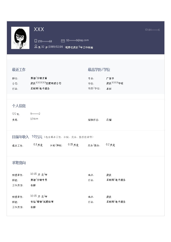 6551_市场运营销售分销类岗位求职简历模板  - 电子商务简历模板